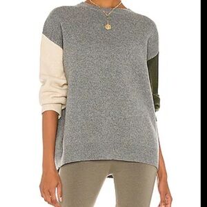 Line & Dot Dani sweater colorblock crewneck gray olive green cream small new